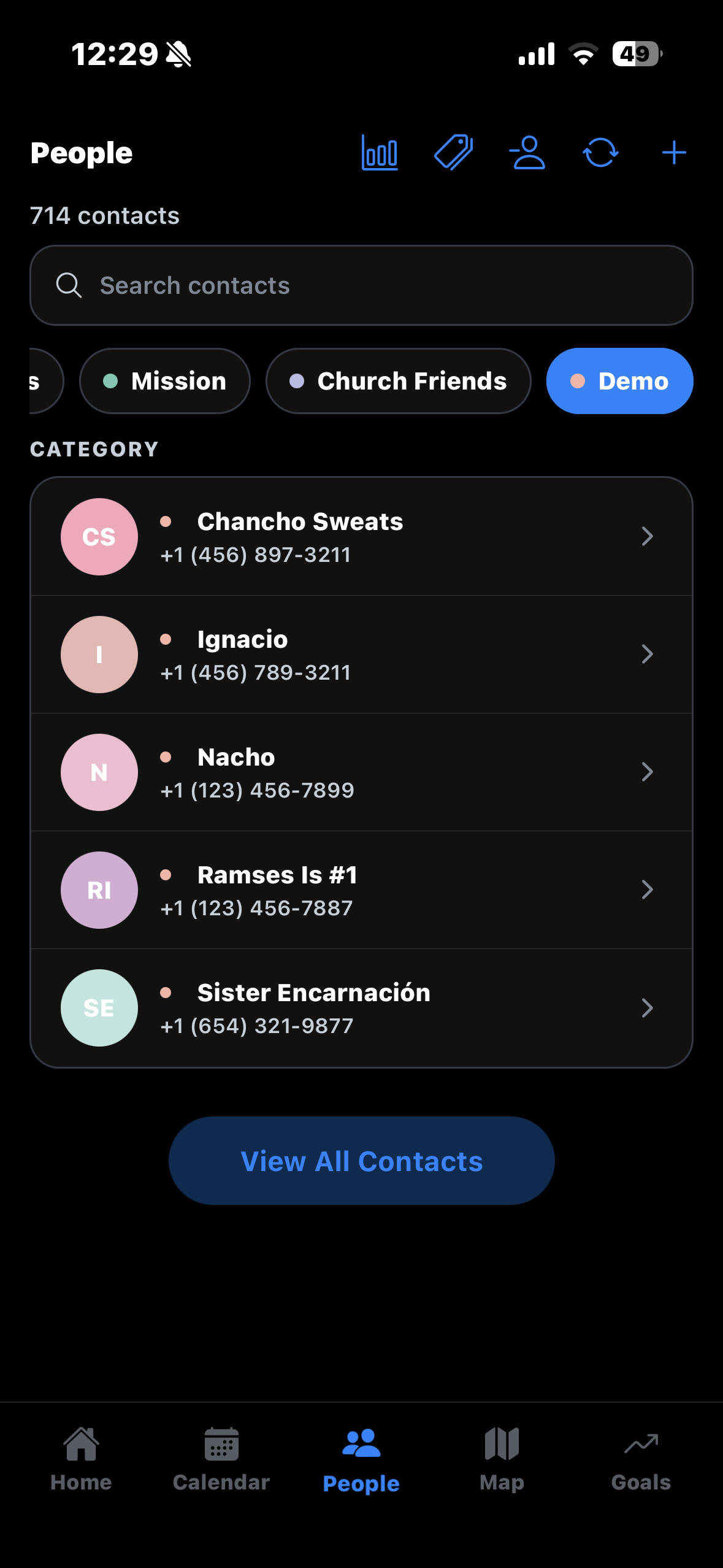 People and relationship categories in Post-Mission Planner